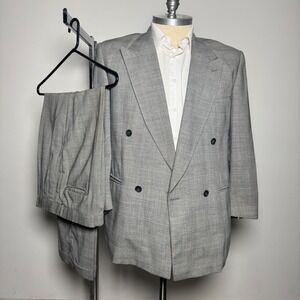 Lorenzo Latini Suit Mens 40R 32x30 Grey Glen Check Double Breasted Vintage Italy